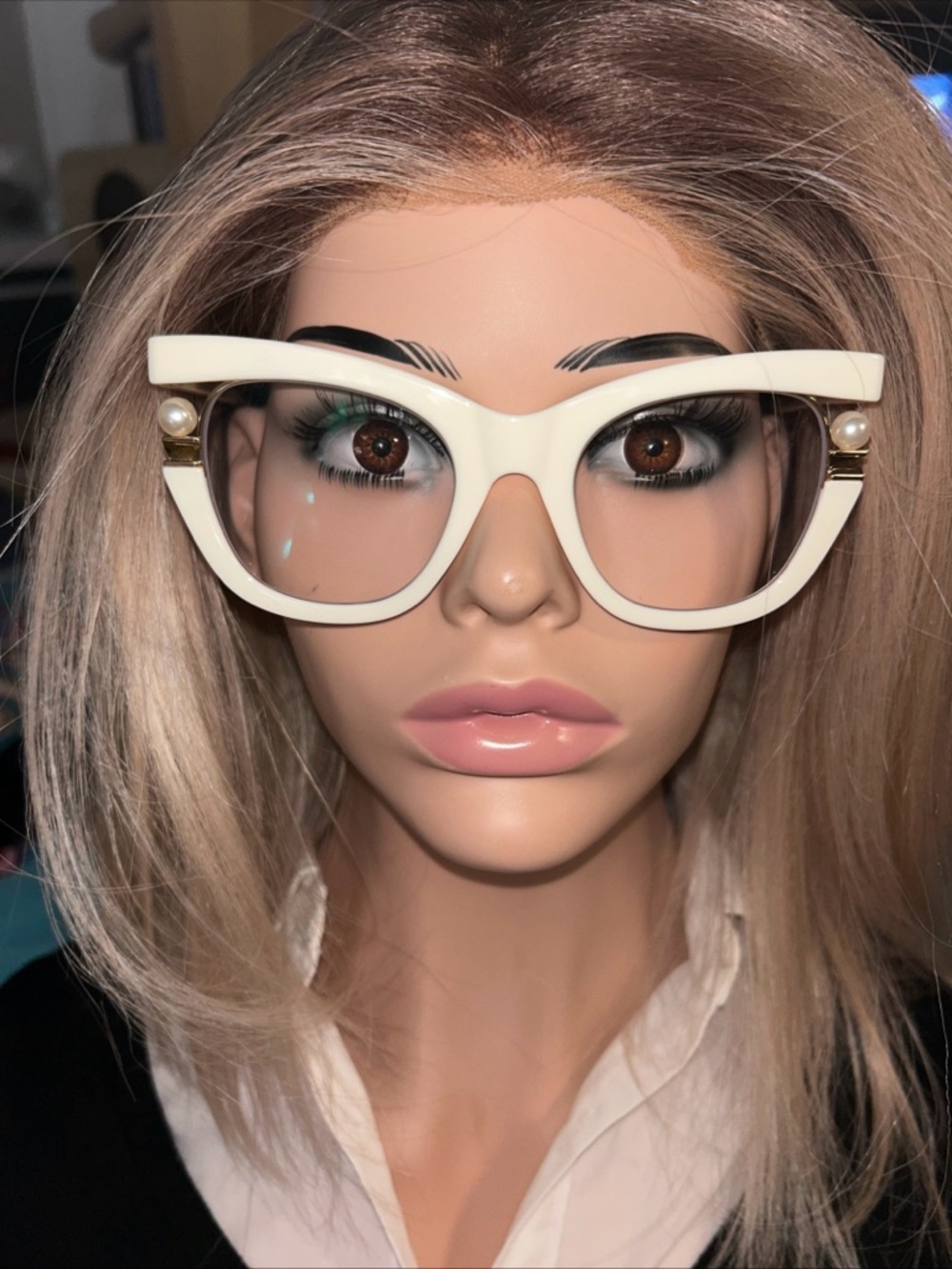 Classic White Cat-Eye Women's Glasses with Pearl Detail 2.25 Reader Progressives
